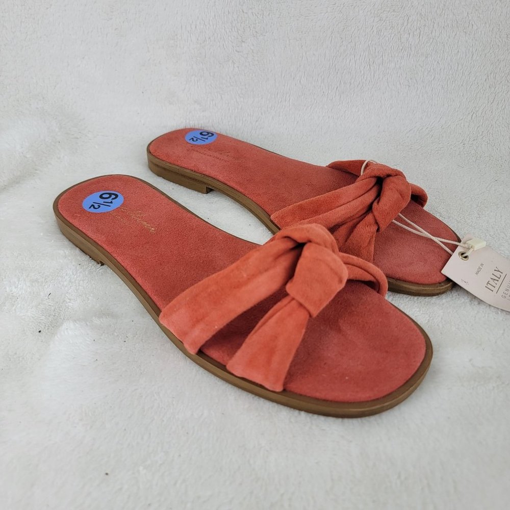 Avellini Coral Suede Leather Knot Strappy Flat Sandals Size 6.5 Made in Italy